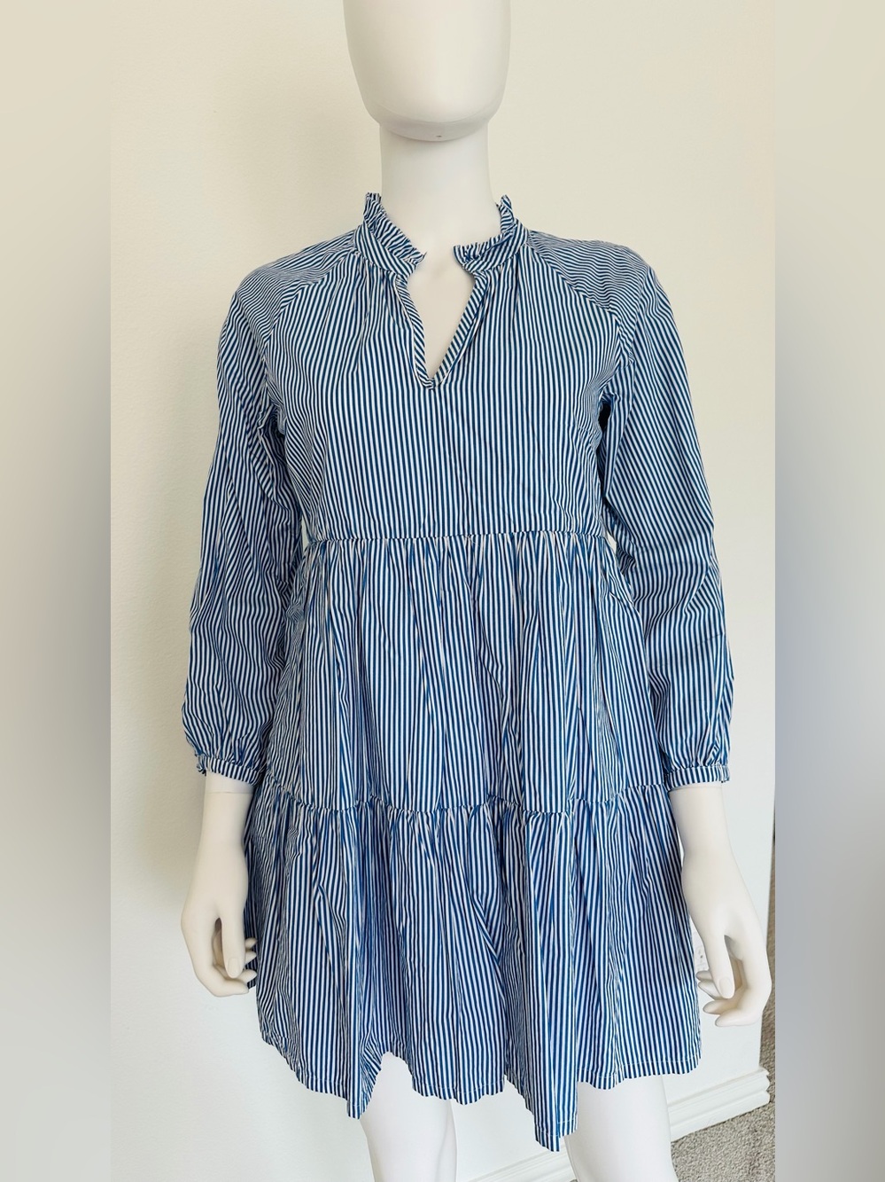 NWOT J.Crew Striped Blue & White Tiered Dress XSP